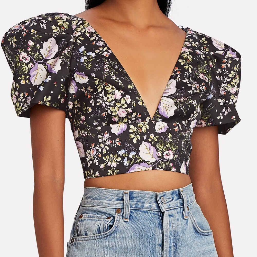 AMUR Sedona Floral Puff Sleeve Crop Top